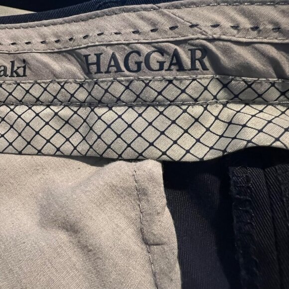 Haggar Men's Iron-Free Premium Khaki Pants 36x30 Navy Cotton Blend‎ Flat-Front - Picture 4 of 6